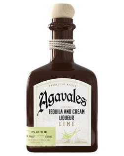 Image of a bottle of Agavales Cream Lime Tequila featuring a slick design with a white label and black and green accents.