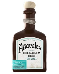 Image of a bottle of Agavales Cream Original Tequila featuring a slick design with a white label and black and blue accents.