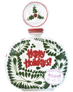 Azulejos Holiday Tequila: A festive bottle of Azulejos Holiday Tequila, adorned with seasonal decorations, inviting joy and cheer with every sip.