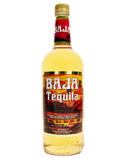 Image of a bottle of Baja Tequila, featuring a sleek design with a red, scenic label and white accents.