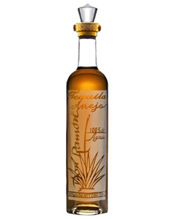 Image of a bottle of Don Ramón Punta Diamante Añejo Tequila featuring a slick design with a slightly transparent white label and clear accents.