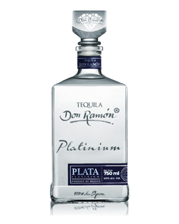 Image of a bottle of Don Ramón Platinum Plata Tequila featuring a slick design with a clear label and silver accents.