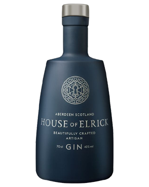 Image of a bottle of House of Elrick Gin featuring a sleek design with a clear label and silver accents.