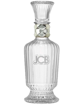 Image of a bottle of JCB Gin featuring a sleek design with a clear label and silver accents.