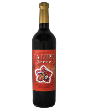 Image of a bottle of La Lupe Jerez Rum featuring a sleek design with a red label and white accents.