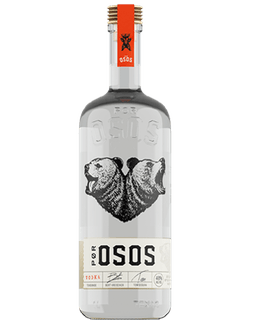 Image of a bottle of Por Osos Vodka featuring a sleek design with a clear label and black accents.