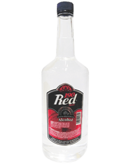 Image of a bottle of 190 Red Vodka featuring a sleek design with a black and red label and white accents.