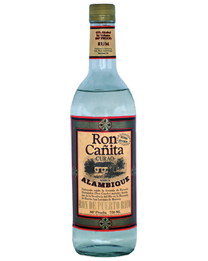 Image of a bottle of Ron Canita featuring a sleek design with a green and tan label and black and red accents.