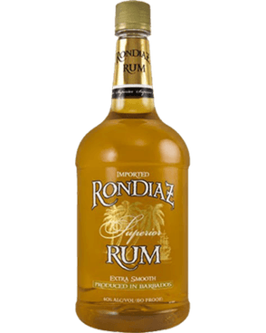 Image of a bottle of Ron Diaz Superior Rum featuring a sleek design with a gold tree label and white accents.