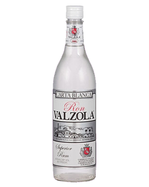 Image of a bottle of Valzola Superior Rum featuring a sleek design with a white label and black and silver accents.