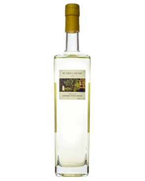 Image of a bottle of Russell Henry Hawaiian White Ginger Gin featuring a sleek design with a yellow-green label and black accents.