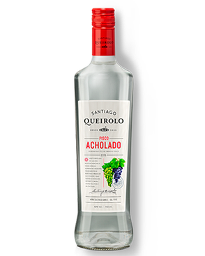 Image of a bottle of Santiago Queirolo Acholado Rum featuring a sleek design with a white label and black and red accents.