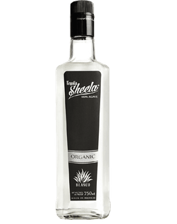 Image of a bottle of Sheela Blanco Tequila featuring a slick design with a black label and white accents.