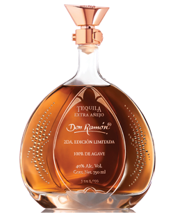 Image of a bottle of Don Ramón Limited Edition Extra Añejo Tequila featuring a slick design with a clear label and white accents.