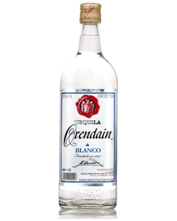 Image of a bottle of Orendain Blanco Tequila featuring a slick design with a white label and black and blue accents.