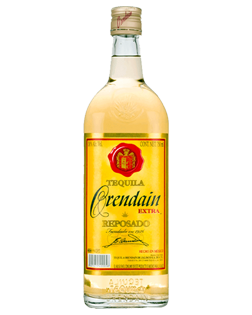 Image of a bottle of Orendain Reposado Tequila featuring a slick design with a yellow label and green accents.