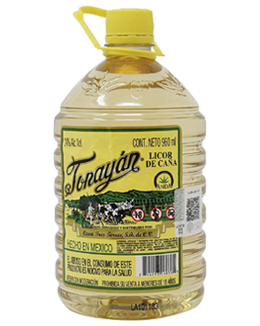 Image of a bottle of Tonayan Mezcal in a large plastic bottle with a yellow label and black, and green accents.