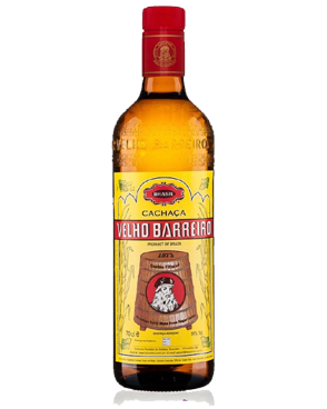 Image of a bottle of Velho Barreiro featuring a sleek design with a yellow label and black and red accents.