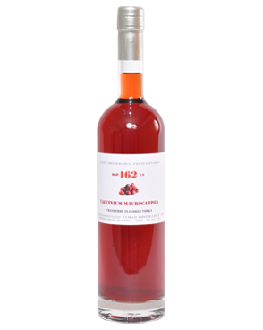 Image of a bottle of DSP CA 162 Cranberry Vodka featuring a sleek design with a white label and red accents.