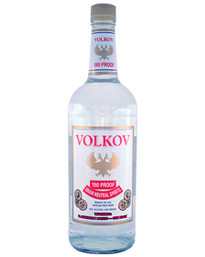 Image of a bottle of Volkov Vodka featuring a sleek design with a white label and pink and bronze accents.