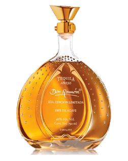 Image of a bottle of Don Ramón Limited Edition Añejo Tequila, featuring a sleek design with a clear label and white accents.