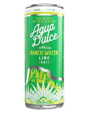 Image of a can of AguaDulce Ranch Water Lime Tequila featuring a sleek design with a green label and white and light green accents.