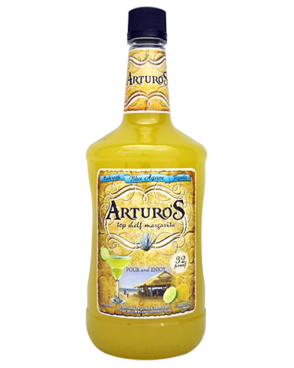 Image of a bottle of Arturo's Margarita featuring a sleek design with a gold label and black accents.