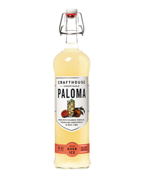 Image of a bottle of Crafthouse Paloma 750ml Cocktail featuring a sleek design with a white label and black and orange accents.