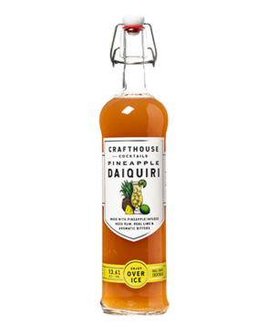 Image of a bottle of Crafthouse Pineapple Daiquiri 750ml Cocktail featuring a sleek design with a white label and black and yellow accents.