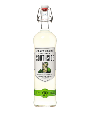 Image of a bottle of Crafthouse Southside 750ml Cocktail featuring a sleek design with a white label and black and green accents.