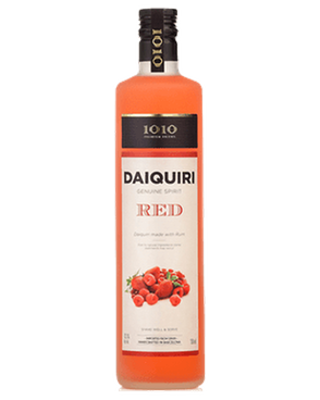 Image of a bottle of 1010 Daiquiri Red featuring a sleek design with a white label and black and red accents.