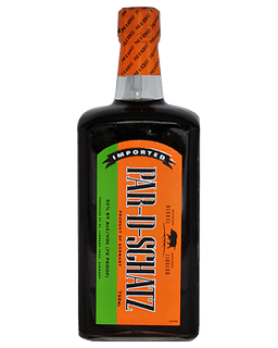 Image of a bottle of Par-D-Schatz Schnapps featuring a sleek design with a green and orange label and black accents.