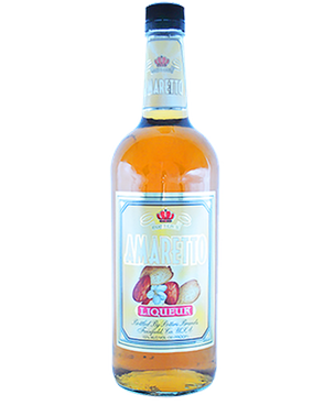 Image of a bottle of Potter's Amaretto Liqueur featuring a sleek design with a yellow label with almonds and white accents.