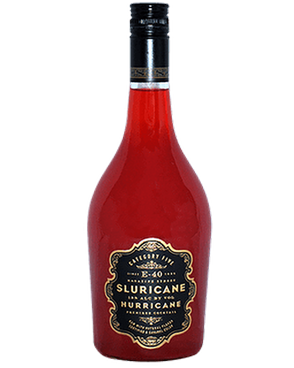 Image of a bottle of Sluricane Murricane Cocktail featuring a sleek design with a black label and bronze accents.