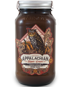 Image of a jar of Sugarlands Appalachian Pumpkin Spice Latte Sippin' Cream Liqueur featuring a sleek design with a red and white label with an owl and white accents.