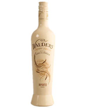 Image of a cream colored bottle of Walders Creamy Vodka and Vanilla Liqueur featuring a sleek design with a brown label.